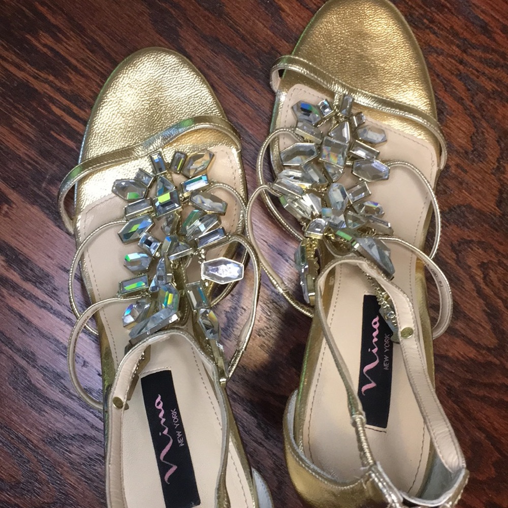 Nina shoes Stiletto heels gold Bejeweled Wedding special occasion size 10 - Picture 8 of 9